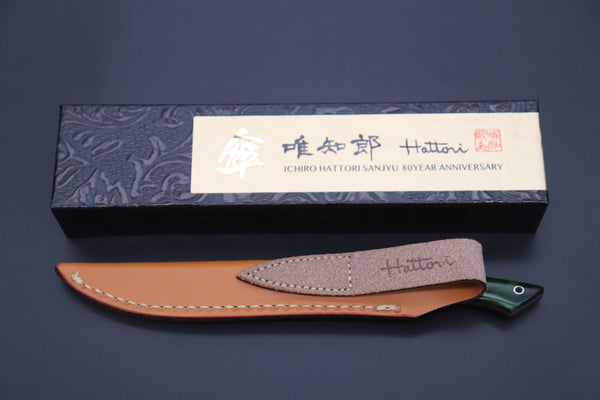 Hattori 傘 SAN Limited Edition SAN-87 Cowry-X Damascus Slim Utility “Hattori Custom Elegant Smooth Green Bone Handle”