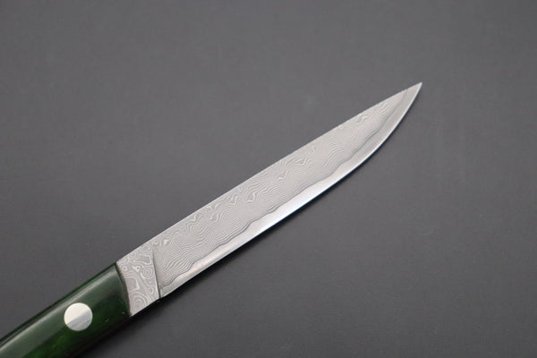 Hattori 傘 SAN Limited Edition SAN-87 Cowry-X Damascus Slim Utility “Hattori Custom Elegant Smooth Green Bone Handle”