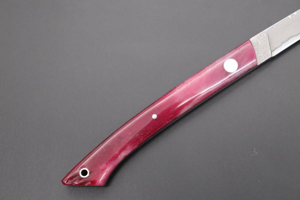Hattori 傘 SAN Limited Edition SAN-88 Cowry-X Damascus Slim Utility “Hattori Custom Elegant Smooth Purple Bone Handle”