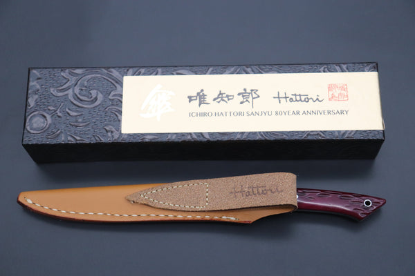 Hattori 傘 SAN Limited Edition SAN-90 Cowry-X Damascus Slim Utility “Hattori Custom Jigged Bone Handle”
