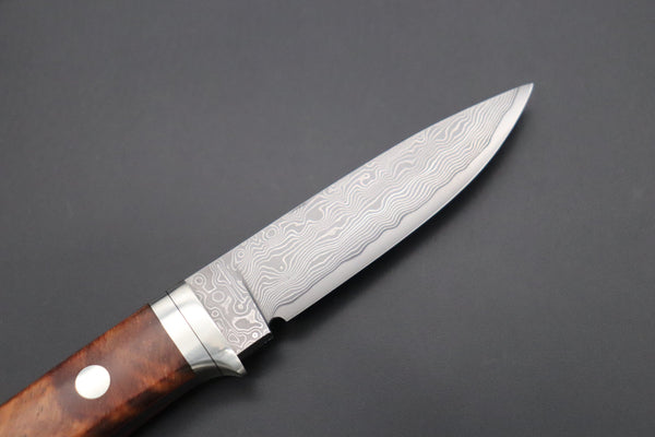 Hattori 傘 SAN Limited Edition SAN-92 Limited Cowry-X Damascus EDC Utility Hunter (Quince Burl Wood Handle)