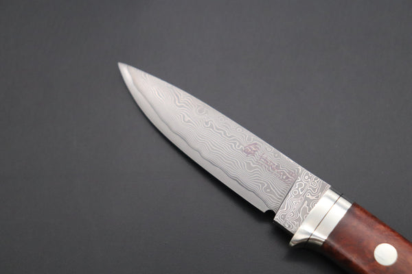 Hattori 傘 SAN Limited Edition SAN-92 Limited Cowry-X Damascus EDC Utility Hunter (Quince Burl Wood Handle)