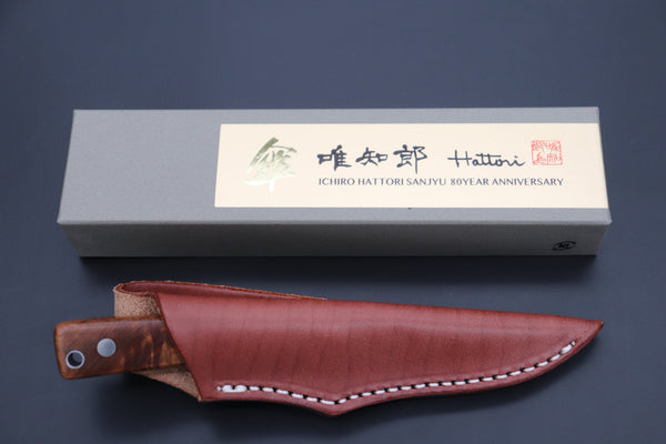 Hattori 傘 SAN Limited Edition SAN-92 Limited Cowry-X Damascus EDC Utility Hunter (Quince Burl Wood Handle)