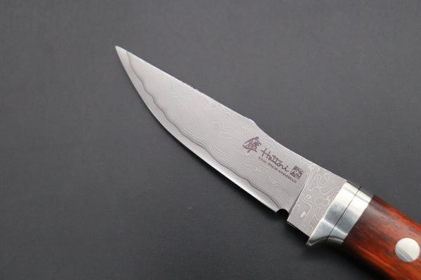 Hattori 傘 SAN Limited Edition SAN-94 Limited Cowry-X Damascus Little Hunter (Clip Point, Cocobolo Wood Handle)