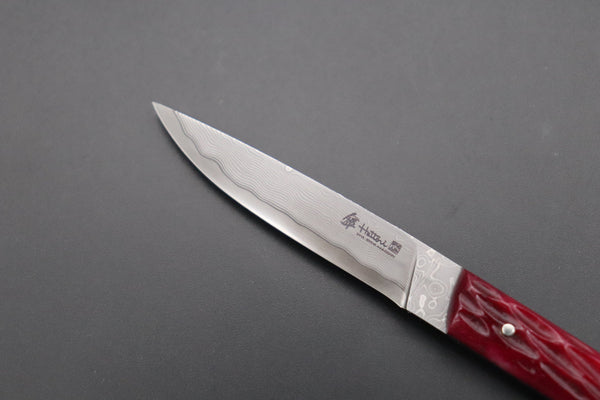 Hattori 傘 SAN Limited Edition SAN-95 Cowry-X Damascus Slim Utility “Hattori Custom Purple Jigged Bone Handle”