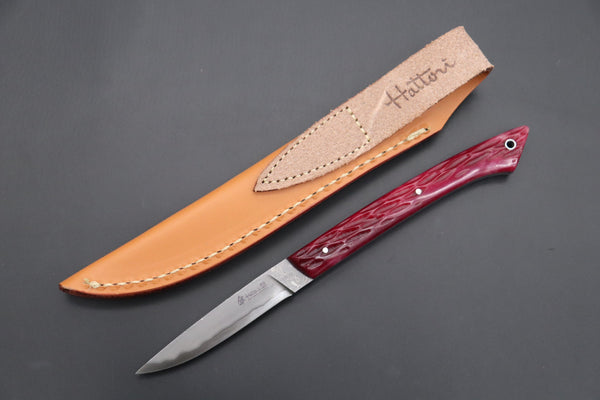 Hattori 傘 SAN Limited Edition SAN-95 Cowry-X Damascus Slim Utility “Hattori Custom Purple Jigged Bone Handle”