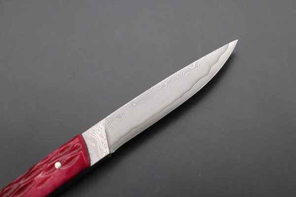 Hattori 傘 SAN Limited Edition SAN-95 Cowry-X Damascus Slim Utility “Hattori Custom Purple Jigged Bone Handle”