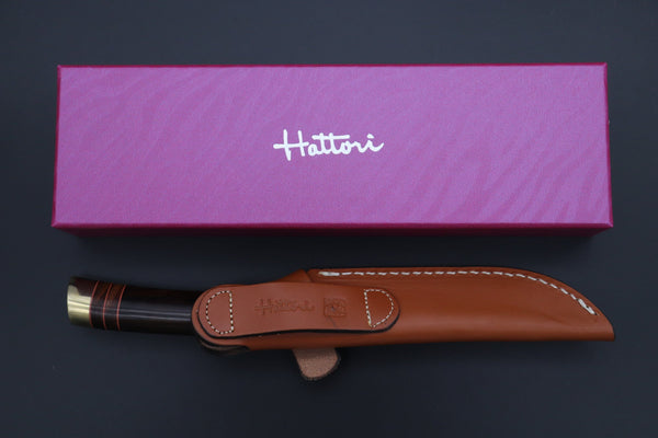 Hattori 傘 SAN Limited Hattori Natures Edition SAN-140 Cowry-X Damascus Special Utility Hunter "Custom Combination Handle African Ebonywood Handle with Desert Ironwood" - japaneseknifedirect.mom