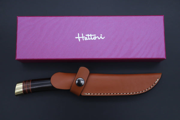 Hattori 傘 SAN Limited Hattori Natures Edition SAN-140 Cowry-X Damascus Special Utility Hunter "Custom Combination Handle African Ebonywood Handle with Desert Ironwood" - japaneseknifedirect.mom