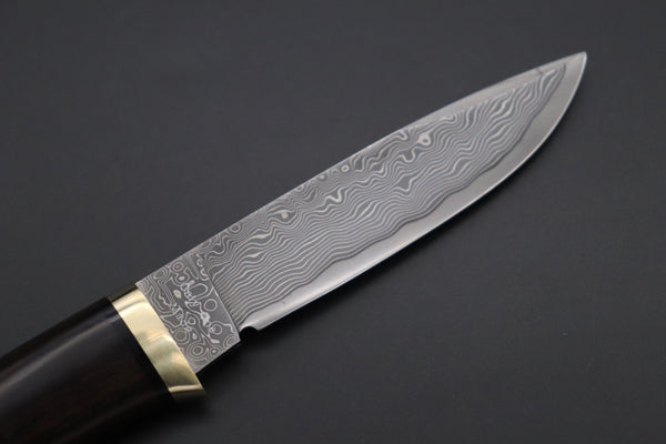 Hattori 傘 SAN Limited Hattori Natures Edition SAN-140 Cowry-X Damascus Special Utility Hunter "Custom Combination Handle African Ebonywood Handle with Desert Ironwood" - japaneseknifedirect.mom