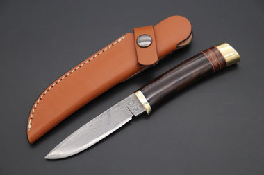 Hattori 傘 SAN Limited Hattori Natures Edition SAN-140 Cowry-X Damascus Special Utility Hunter "Custom Combination Handle African Ebonywood Handle with Desert Ironwood" - japaneseknifedirect.mom