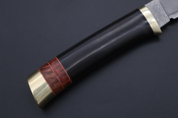 Hattori 傘 SAN Limited Hattori Natures Edition SAN-144 Cowry-X Damascus Special Utility Hunter "Custom Combination Handle African Ebonywood Handle with Quince Burl Wood" - japaneseknifedirect.mom