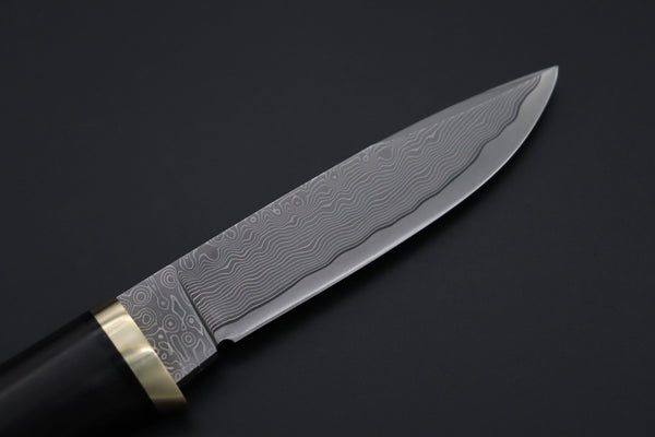 Hattori 傘 SAN Limited Hattori Natures Edition SAN-144 Cowry-X Damascus Special Utility Hunter "Custom Combination Handle African Ebonywood Handle with Quince Burl Wood" - japaneseknifedirect.mom