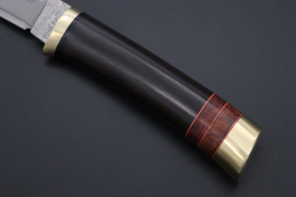 Hattori 傘 SAN Limited Hattori Natures Edition SAN-144 Cowry-X Damascus Special Utility Hunter "Custom Combination Handle African Ebonywood Handle with Quince Burl Wood" - japaneseknifedirect.mom