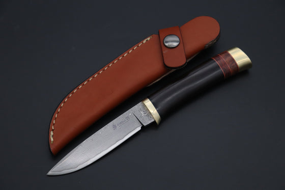 Hattori 傘 SAN Limited Hattori Natures Edition SAN-144 Cowry-X Damascus Special Utility Hunter "Custom Combination Handle African Ebonywood Handle with Quince Burl Wood" - japaneseknifedirect.mom