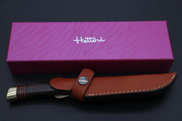 Hattori 傘 SAN Limited Hattori Natures Edition SAN-145 Cowry-X Damascus Special Utility Hunter "Custom Combination Handle African Ebonywood Handle with African Ebonywood" - japaneseknifedirect.mom