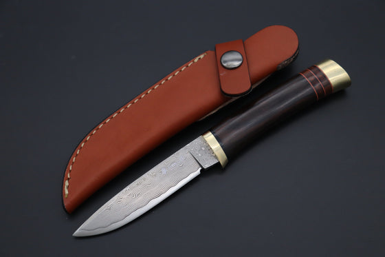 Hattori 傘 SAN Limited Hattori Natures Edition SAN-145 Cowry-X Damascus Special Utility Hunter "Custom Combination Handle African Ebonywood Handle with African Ebonywood" - japaneseknifedirect.mom