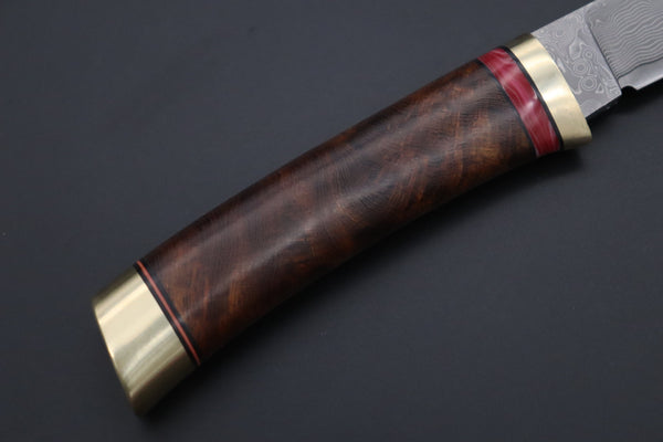 Hattori 傘 SAN Limited Hattori Natures Edition SAN-147 Cowry-X Damascus Special Utility Hunter "Custom Combination Handle Desert Ironwood Handle with Spiny Oyster Gem-Composite Stone" - japaneseknifedirect.mom