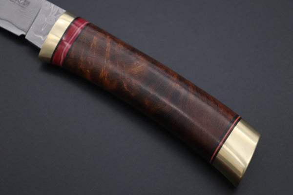Hattori 傘 SAN Limited Hattori Natures Edition SAN-147 Cowry-X Damascus Special Utility Hunter "Custom Combination Handle Desert Ironwood Handle with Spiny Oyster Gem-Composite Stone" - japaneseknifedirect.mom