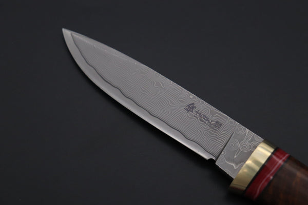 Hattori 傘 SAN Limited Hattori Natures Edition SAN-147 Cowry-X Damascus Special Utility Hunter "Custom Combination Handle Desert Ironwood Handle with Spiny Oyster Gem-Composite Stone" - japaneseknifedirect.mom