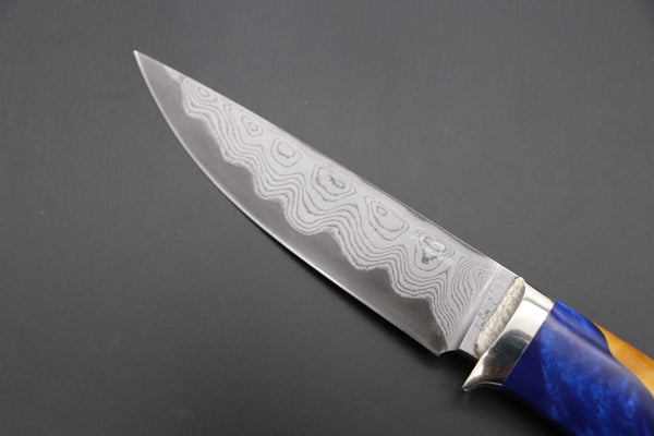 Hiroshi Saito SH-10 Elegant-Blue Damascus Hunter (Blue Steel No.2 Damascus Carbon Steel)