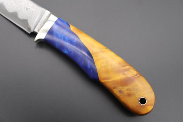 Hiroshi Saito SH-10 Elegant-Blue Damascus Hunter (Blue Steel No.2 Damascus Carbon Steel)