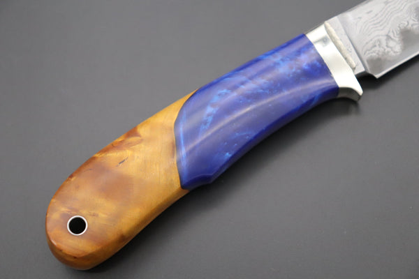 Hiroshi Saito SH-10 Elegant-Blue Damascus Hunter (Blue Steel No.2 Damascus Carbon Steel)