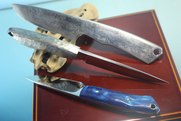 IKUMI OKANO IO-100 Hammer Forged Knives, H2 and Carbon Damascus Blades
