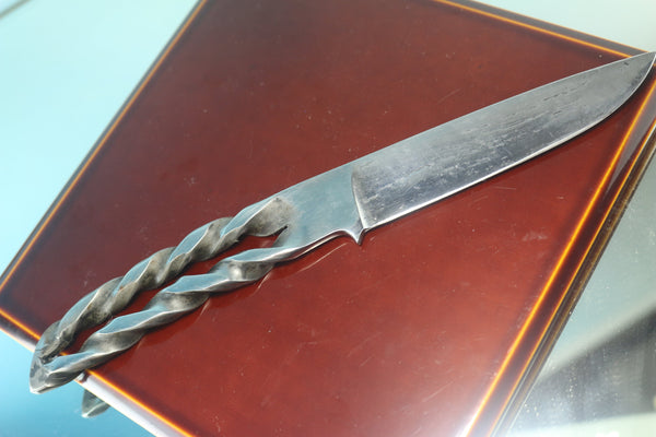 IKUMI OKANO IO-200 Cable (Wire) Damascus Utility Knife, Unique Twisted Handle