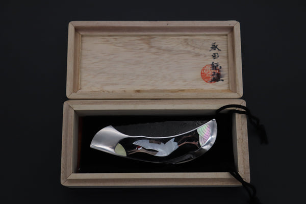 Ikuo Nagata Custom Folding Knife - IN-110 Red-Crowned Crane Raden Art