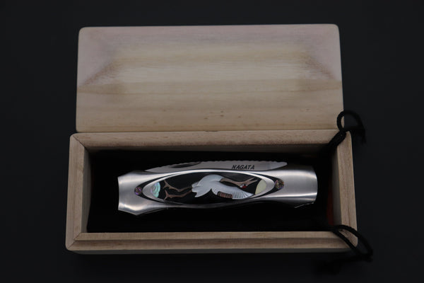 Ikuo Nagata Custom Folding Knife - IN-115 "STILETTO" Red-Crowned Crane Raden Art