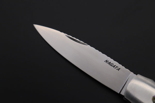 Ikuo Nagata Custom Folding Knife - IN-115 "STILETTO" Red-Crowned Crane Raden Art