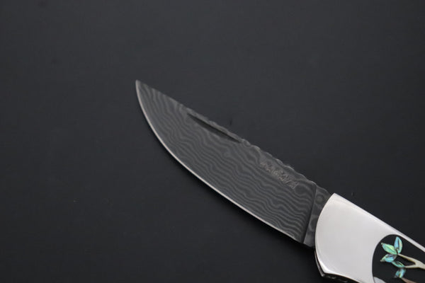 Ikuo Nagata Custom Folding Knife - IN-130 Kawasemi (Kingfisher) Raden (螺鈿) Art