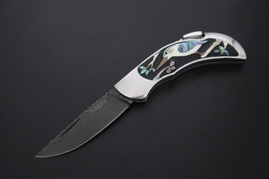 Ikuo Nagata Custom Folding Knife - IN-130 Kawasemi (Kingfisher) Raden (螺鈿) Art