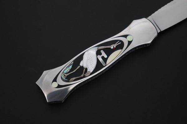 Ikuo Nagata Custom Folding Knife - IN-135 "STILETTO" Red-Crowned Crane Raden (螺鈿) Art