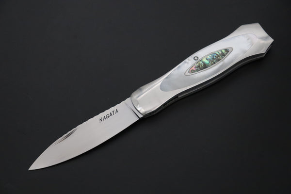 Ikuo Nagata Custom Folding Knife  – IN-145 "STILETTO" “Abalone Eye in the Universe”