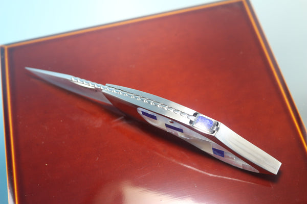 Ikuo Nagata IN-10 RWL-34 Back-Lock Folder, Mosaic MOP + Lapis Lazuli inlaid Handle - japaneseknifedirect.mom