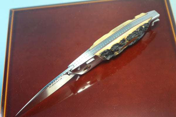 Ikuo Nagata IN-60 RWL-34 Double Assisted Folder, Sambar Stag Handle