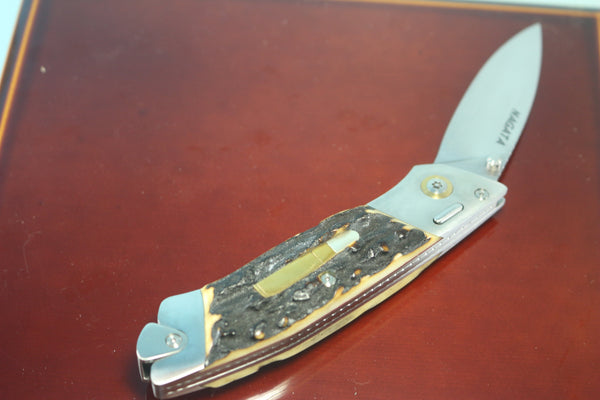 Ikuo Nagata IN-60 RWL-34 Double Assisted Folder, Sambar Stag Handle
