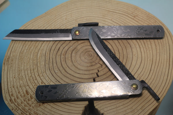 Ittoryu HG-50 Traditional Higonokami Folding Knife　肥後守、日立青紙本割込、槌目 - japaneseknifedirect.mom