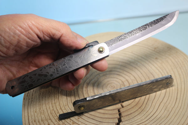 Ittoryu HG-50 Traditional Higonokami Folding Knife　肥後守、日立青紙本割込、槌目 - japaneseknifedirect.mom