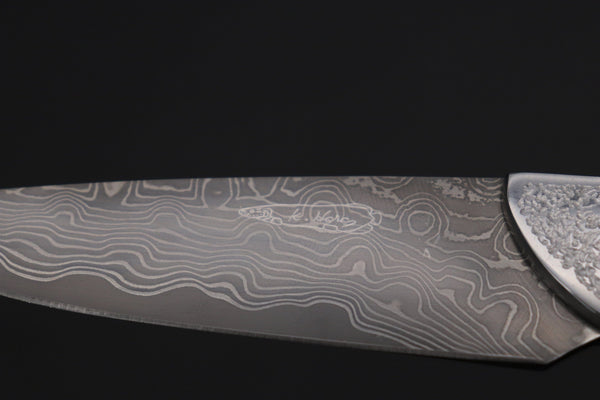 Koji Hara KH-530 Koji's Hammer Forged Damascus Custom Utility Steak Knife "Elegant Stubby"