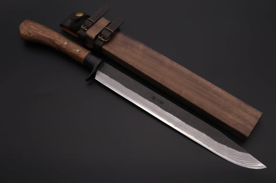 MASANO MA-7  Black Damascus Katana Hunter  | Blue Steel No.2 Damascus - japaneseknifedirect.mom