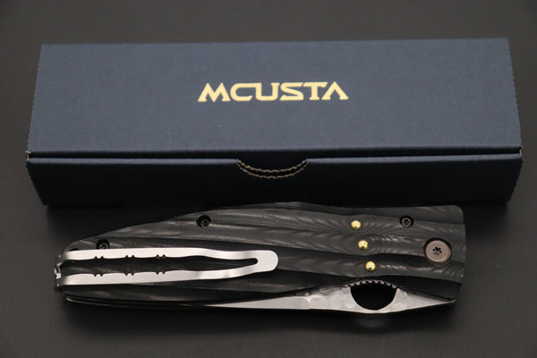 Mcusta SENGOKU Series MC-181G "ODA NOBUNAGA" SPG-2 SAN MAI Blade with Black Micarta handle, Now with Pocket Clip - japaneseknifedirect.mom