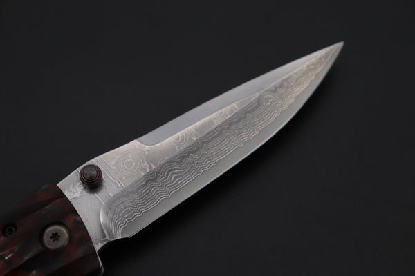 Mcusta SENGOKU Series MC-183D "TOKUGAWA IEYASU" VG-10 Damascus Blade with Red-Pakkawood handle、Now with Pocket clip! - japaneseknifedirect.mom
