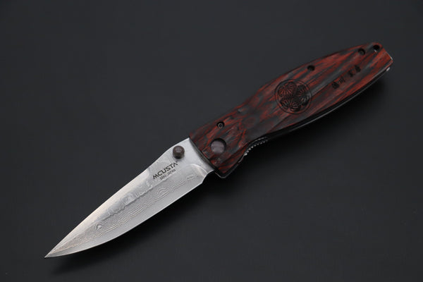 Mcusta SENGOKU Series MC-183D "TOKUGAWA IEYASU" VG-10 Damascus Blade with Red-Pakkawood handle、Now with Pocket clip! - japaneseknifedirect.mom