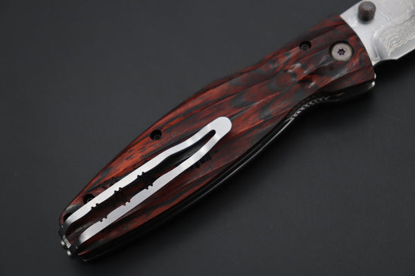 Mcusta SENGOKU Series MC-183D "TOKUGAWA IEYASU" VG-10 Damascus Blade with Red-Pakkawood handle、Now with Pocket clip! - japaneseknifedirect.mom