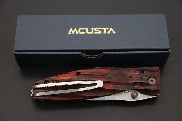Mcusta SENGOKU Series MC-183D "TOKUGAWA IEYASU" VG-10 Damascus Blade with Red-Pakkawood handle、Now with Pocket clip! - japaneseknifedirect.mom