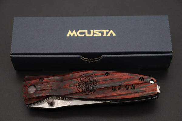 Mcusta SENGOKU Series MC-183D "TOKUGAWA IEYASU" VG-10 Damascus Blade with Red-Pakkawood handle、Now with Pocket clip! - japaneseknifedirect.mom