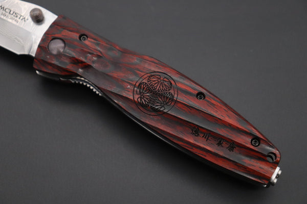 Mcusta SENGOKU Series MC-183D "TOKUGAWA IEYASU" VG-10 Damascus Blade with Red-Pakkawood handle、Now with Pocket clip! - japaneseknifedirect.mom